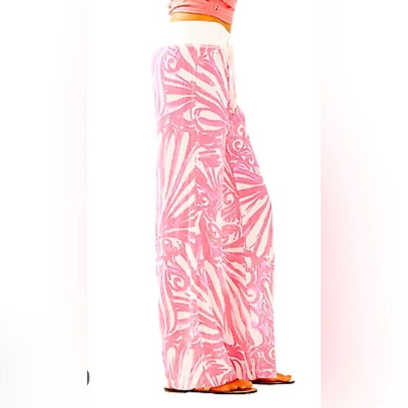 Lilly Pulitzer Linen Beach Pant Pink Sun Ray Shimmy Shimmy - Picture 2 of 9